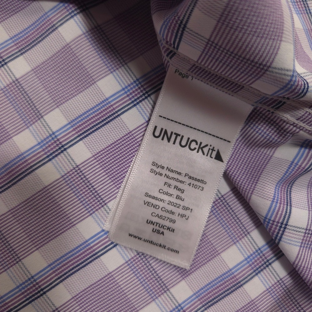UNTUCKit Shirt Mens S Lavender Blue Glen Plaid Passetto Performance Long Sleeve - Picture 8 of 8